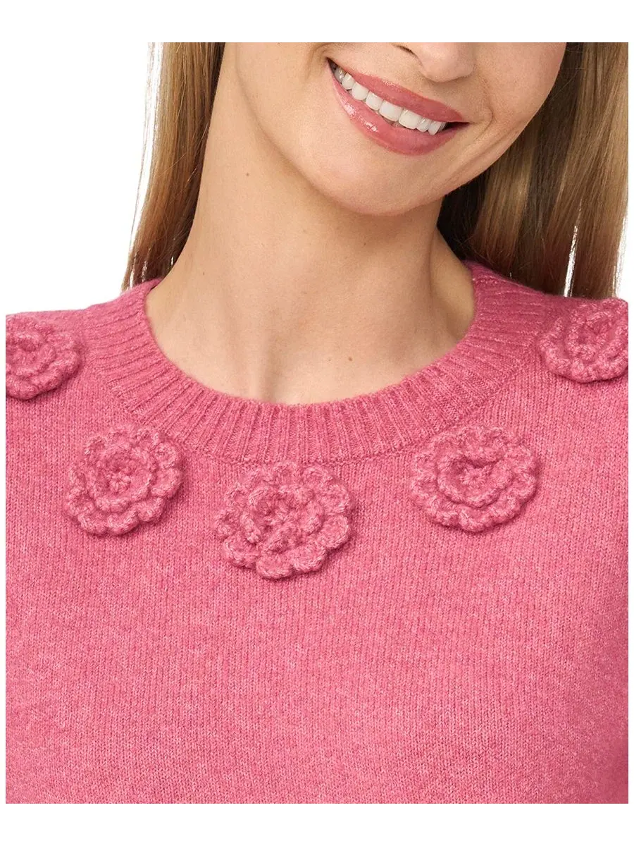 Женский свитер с коротким рукавом и цветочным декором Knit-Flower CeCe — изображение 3 из 4, розовый