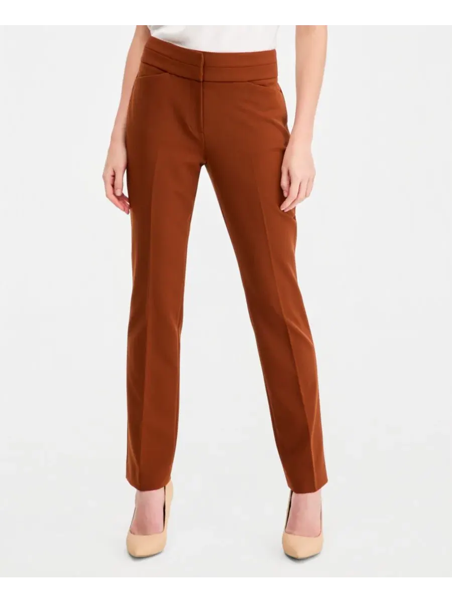 Брюки прямого кроя Petite Mid-Rise Straight-Leg Pants Tahari ASL — изображение 2 из 4, корица