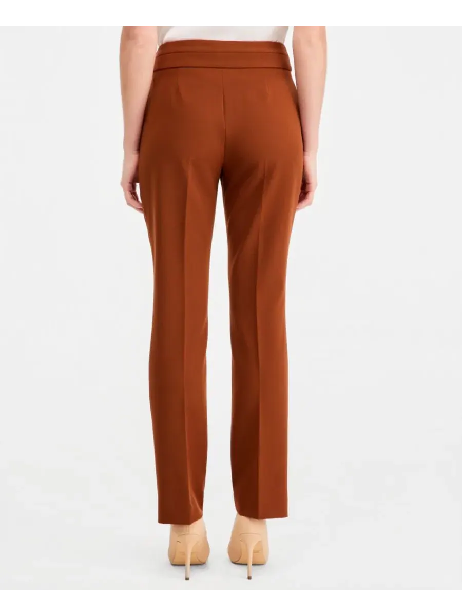Брюки прямого кроя Petite Mid-Rise Straight-Leg Pants Tahari ASL — изображение 4 из 4, корица