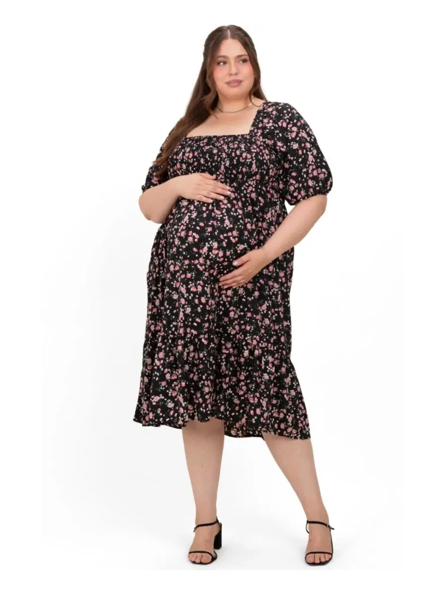 Платье-миди с принтом Smocked Maternity Plus Pinkblush — изображение 1 из 4, черный