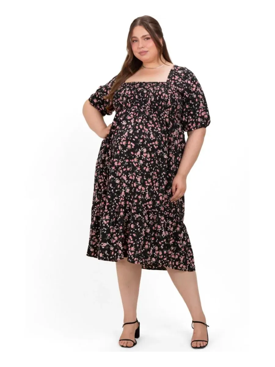 Платье-миди с принтом Smocked Maternity Plus Pinkblush — изображение 2 из 4, черный
