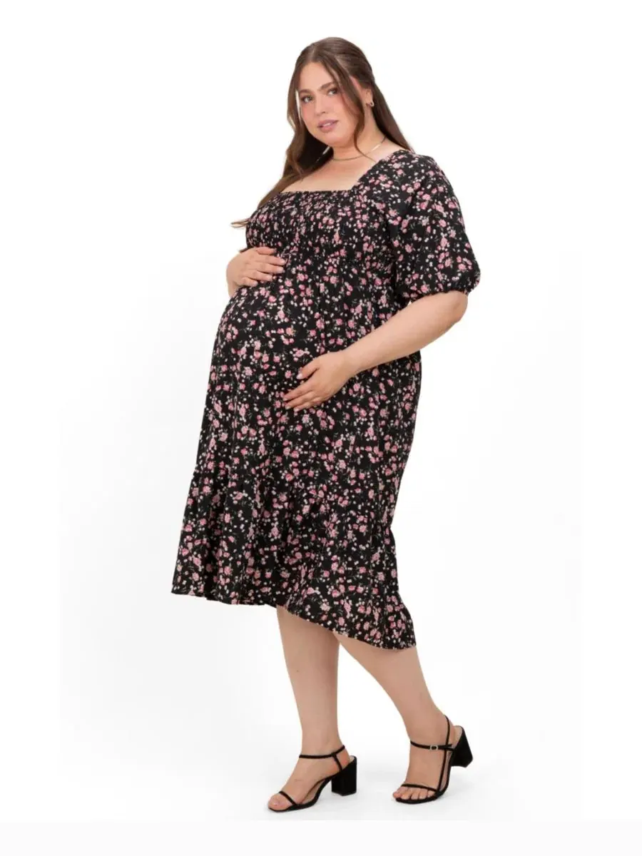 Платье-миди с принтом Smocked Maternity Plus Pinkblush — изображение 3 из 4, черный