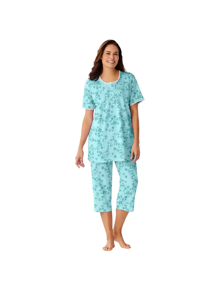 Комплект капри для сна Plus Size Only Necessities из двух предметов: футболка с защипами и капри