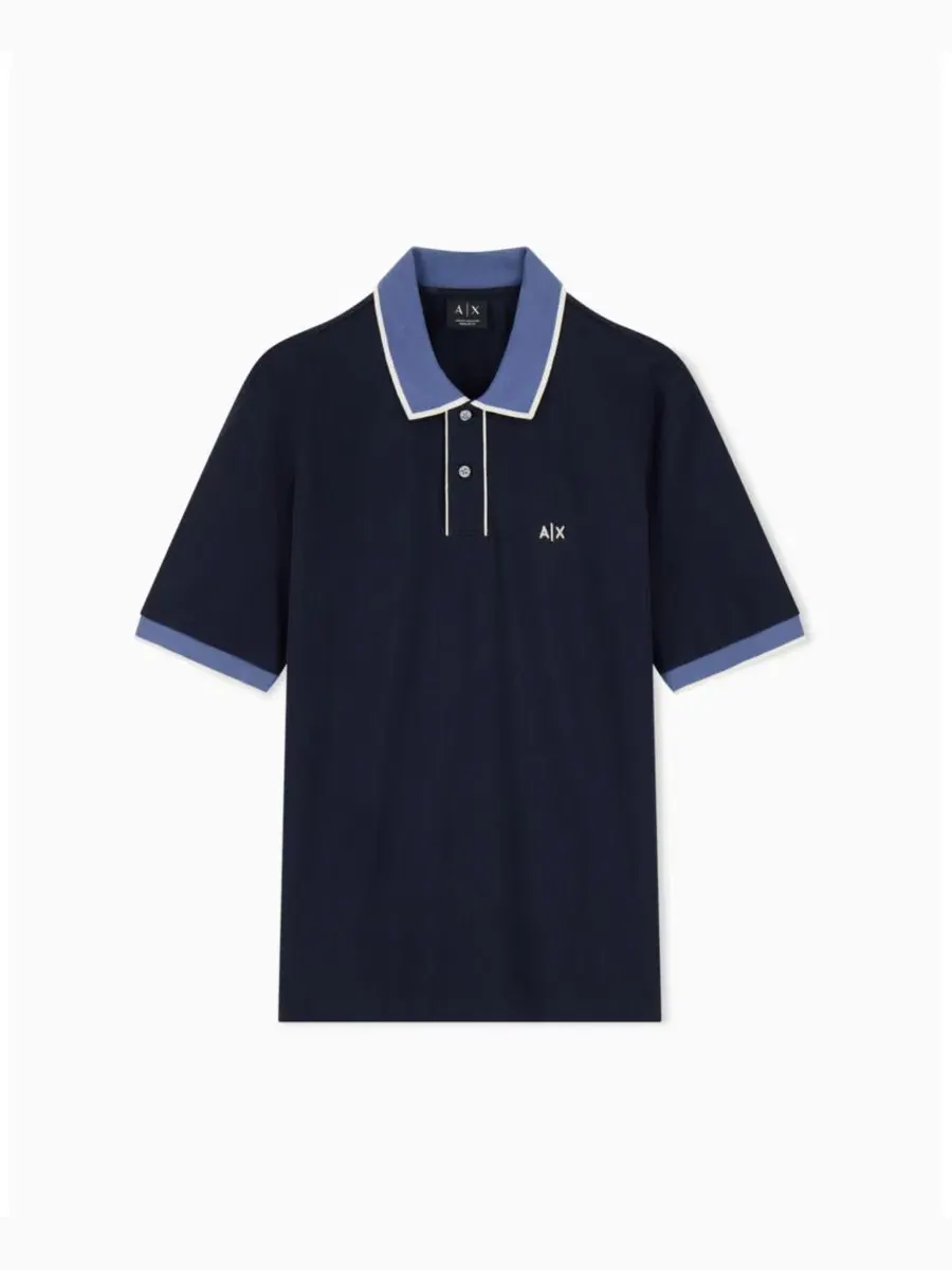 Мужское поло из хлопкового пике с цветными вставками A|X Armani Exchange — изображение 2 из 8, глубокий темно-синий
