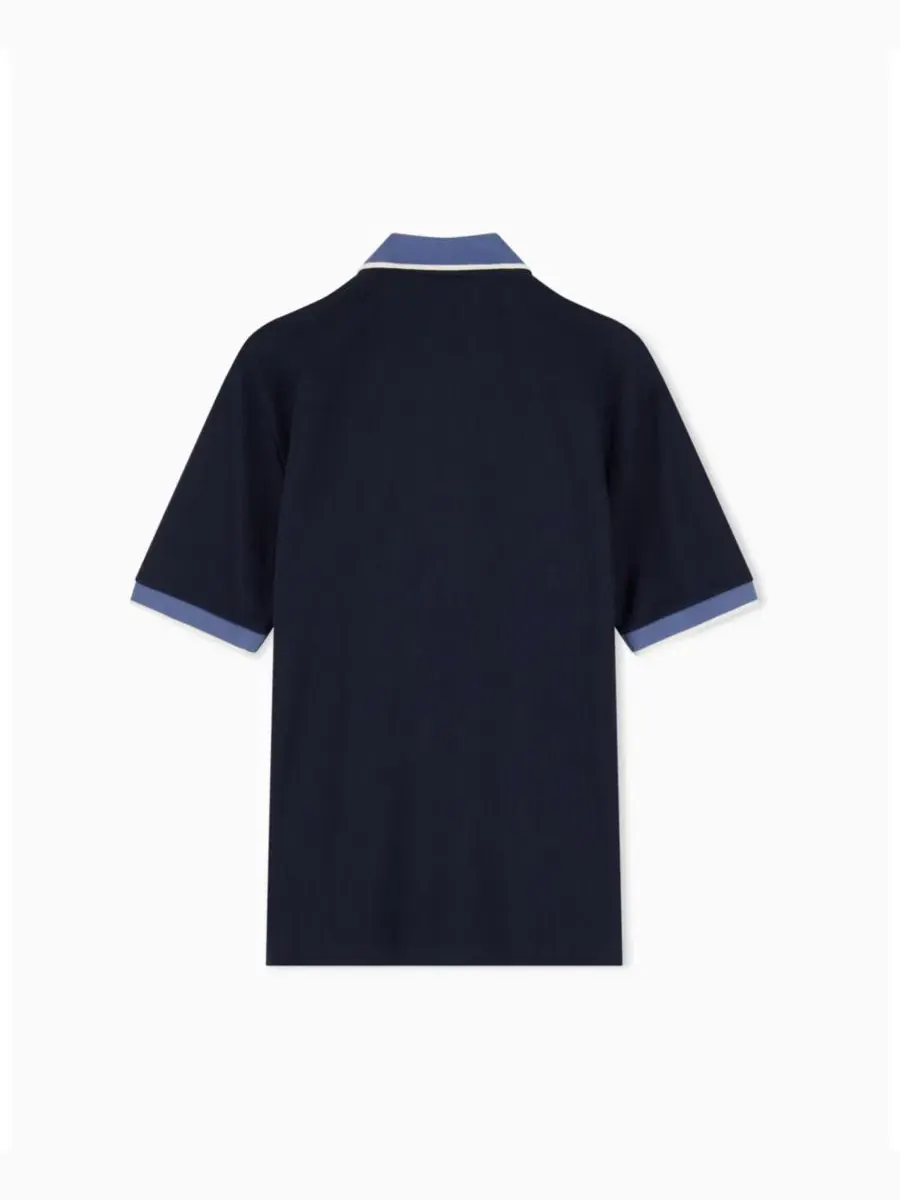 Мужское поло из хлопкового пике с цветными вставками A|X Armani Exchange — изображение 3 из 8, глубокий темно-синий