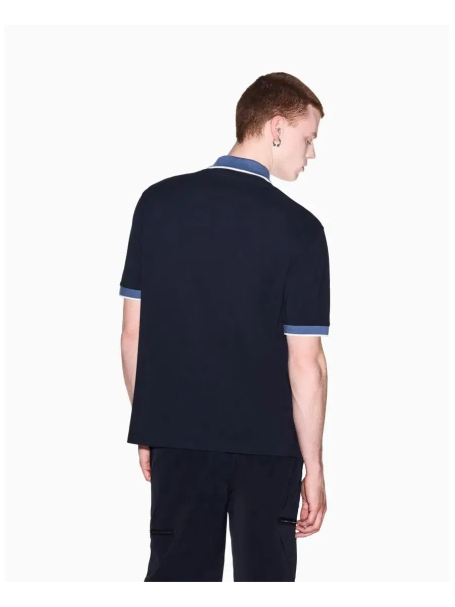 Мужское поло из хлопкового пике с цветными вставками A|X Armani Exchange — изображение 4 из 8, глубокий темно-синий