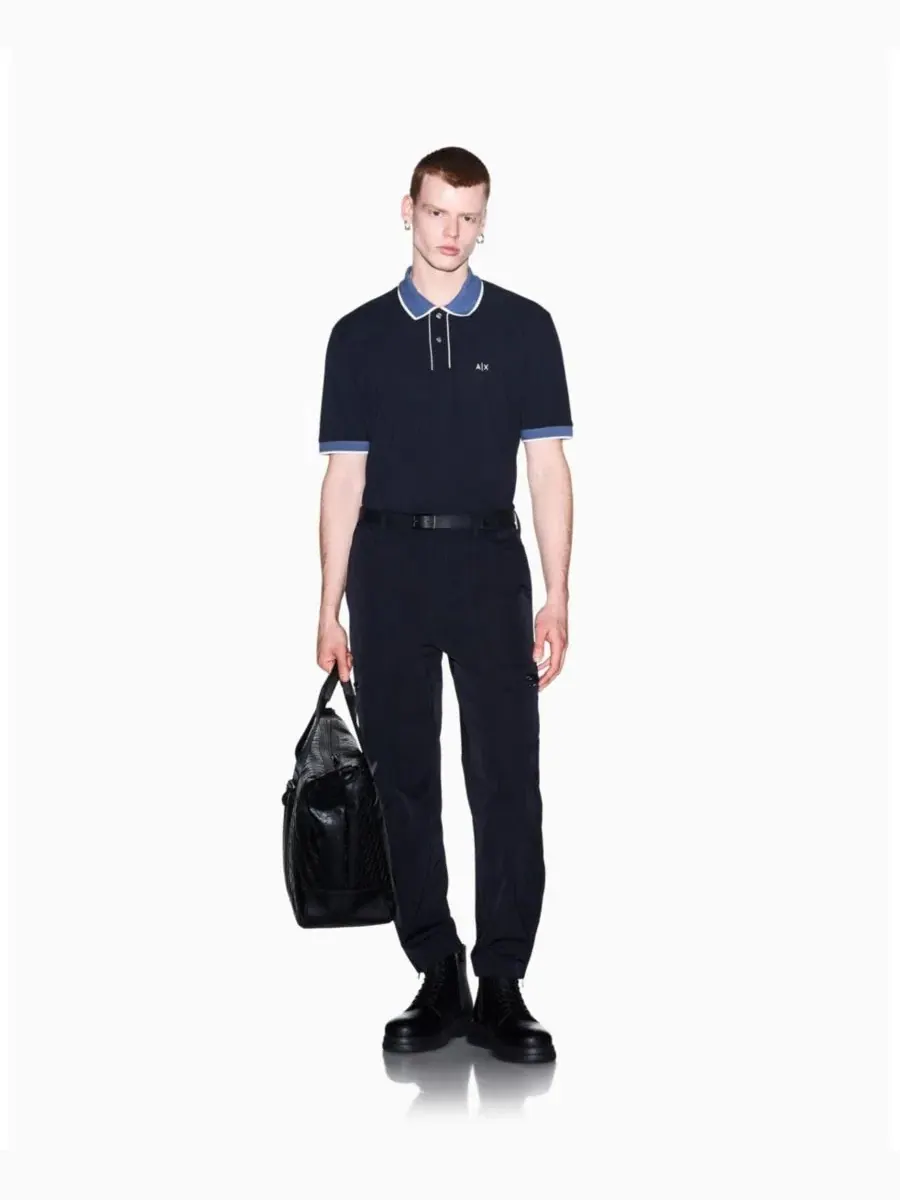 Мужское поло из хлопкового пике с цветными вставками A|X Armani Exchange — изображение 6 из 8, глубокий темно-синий