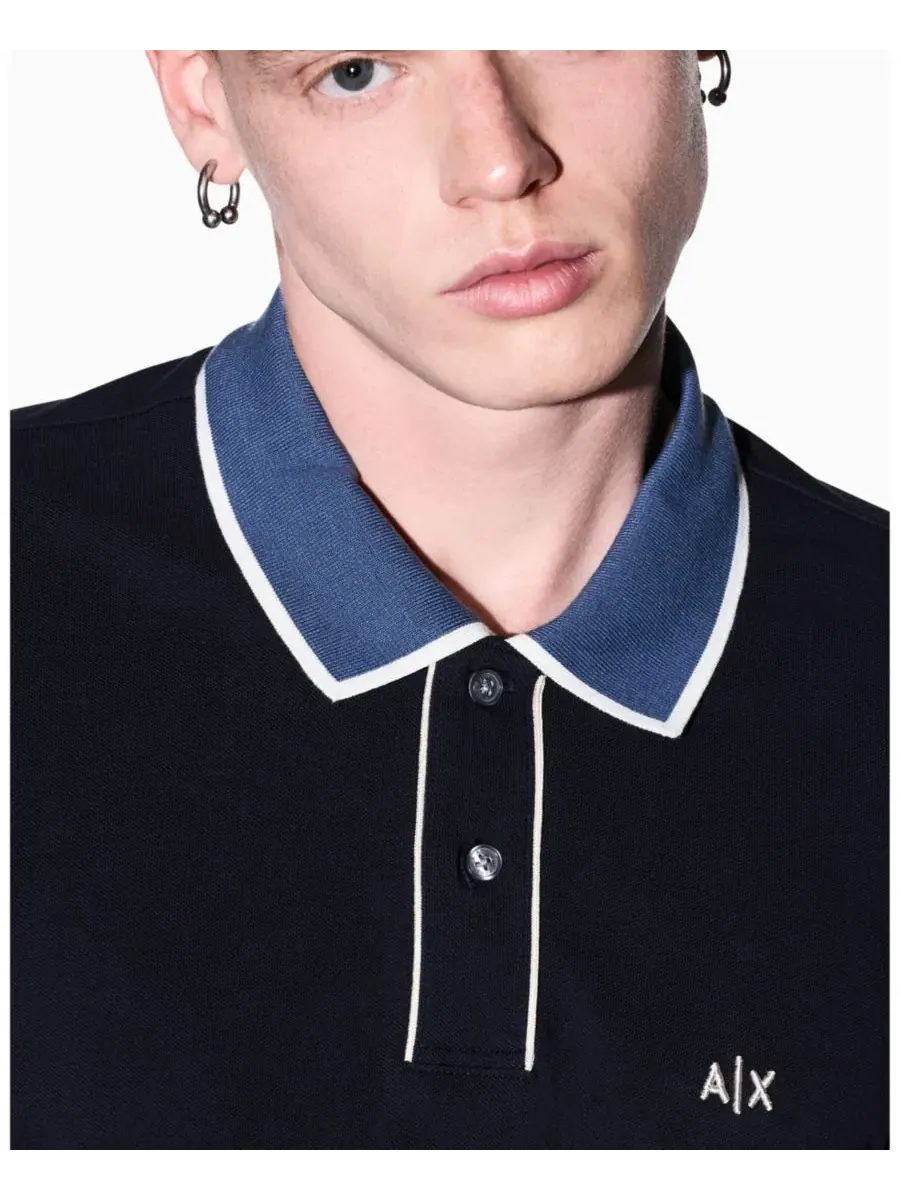 Мужское поло из хлопкового пике с цветными вставками A|X Armani Exchange — изображение 7 из 8, глубокий темно-синий