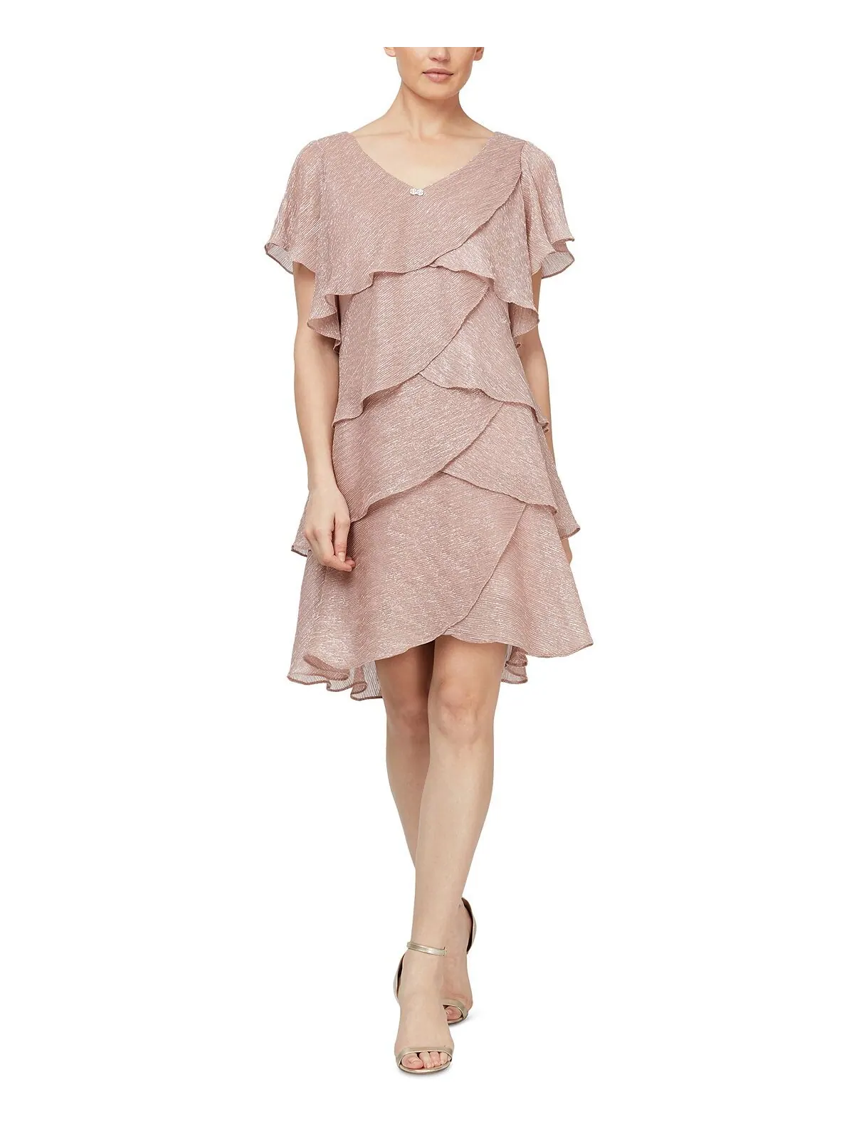 Многоярусное платье прямого кроя с блестками SL Fashions — изображение 1 из 2, розовый