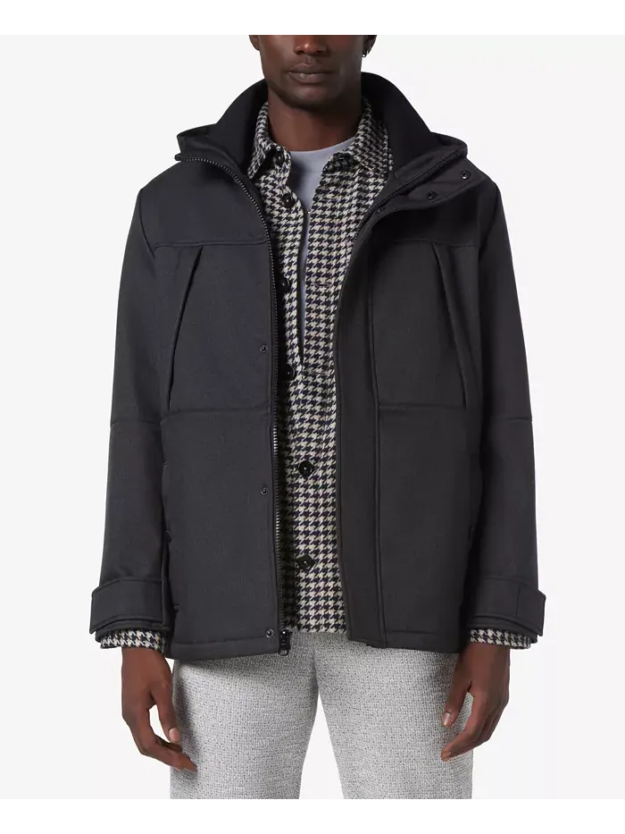 Мужская утепленная парка с капюшоном Tompkins Micro-Houndstooth на флисовой подкладке Marc New York