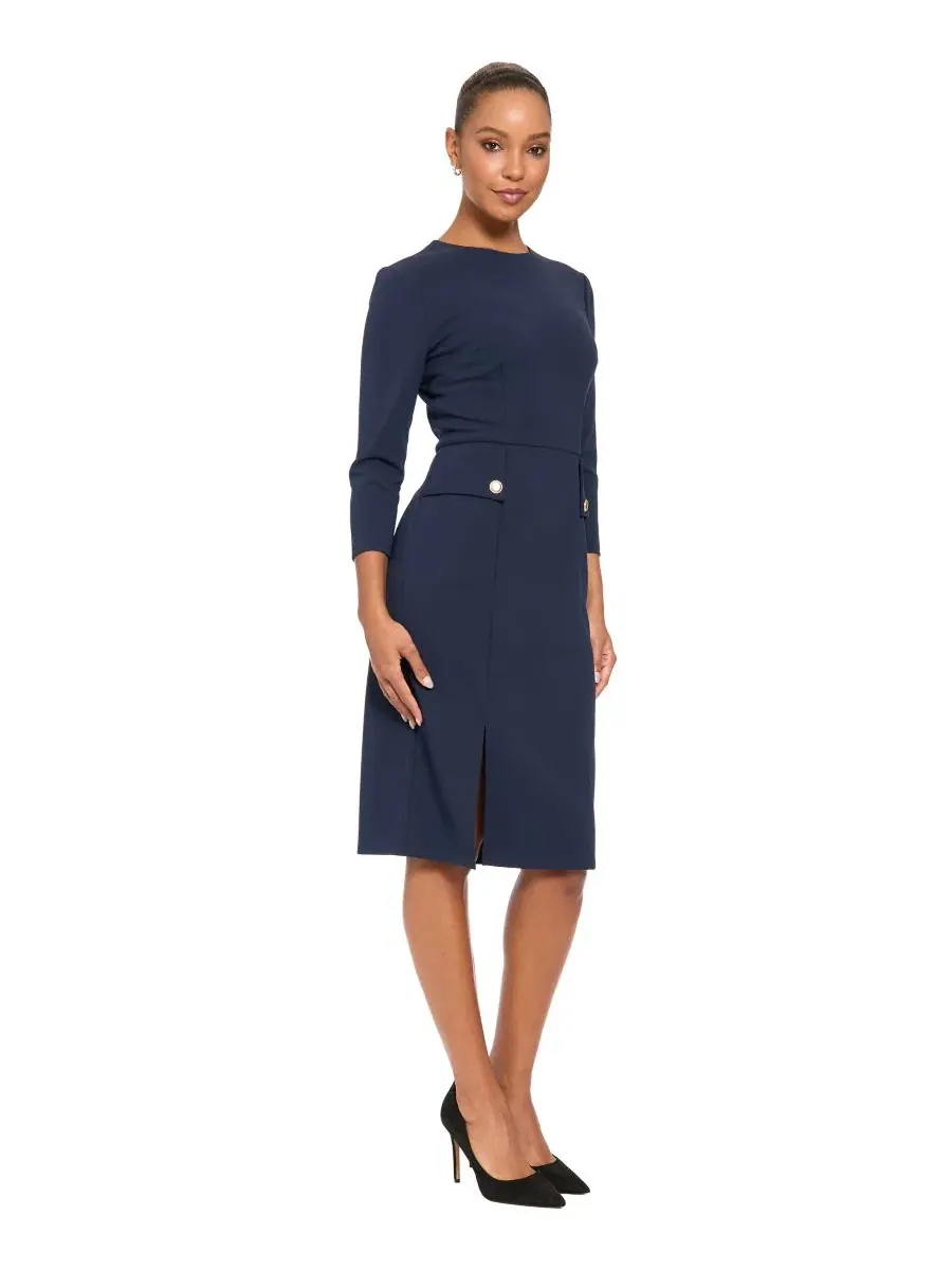 Платье-футляр миди с рукавом 3/4 Petite Sheath Midi London Times — изображение 2 из 4, темно-синий