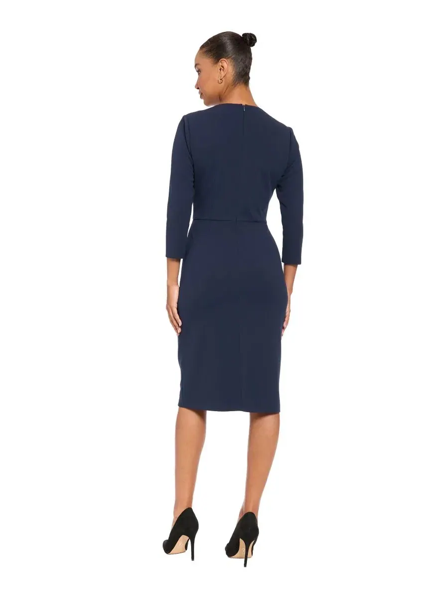 Платье-футляр миди с рукавом 3/4 Petite Sheath Midi London Times — изображение 4 из 4, темно-синий