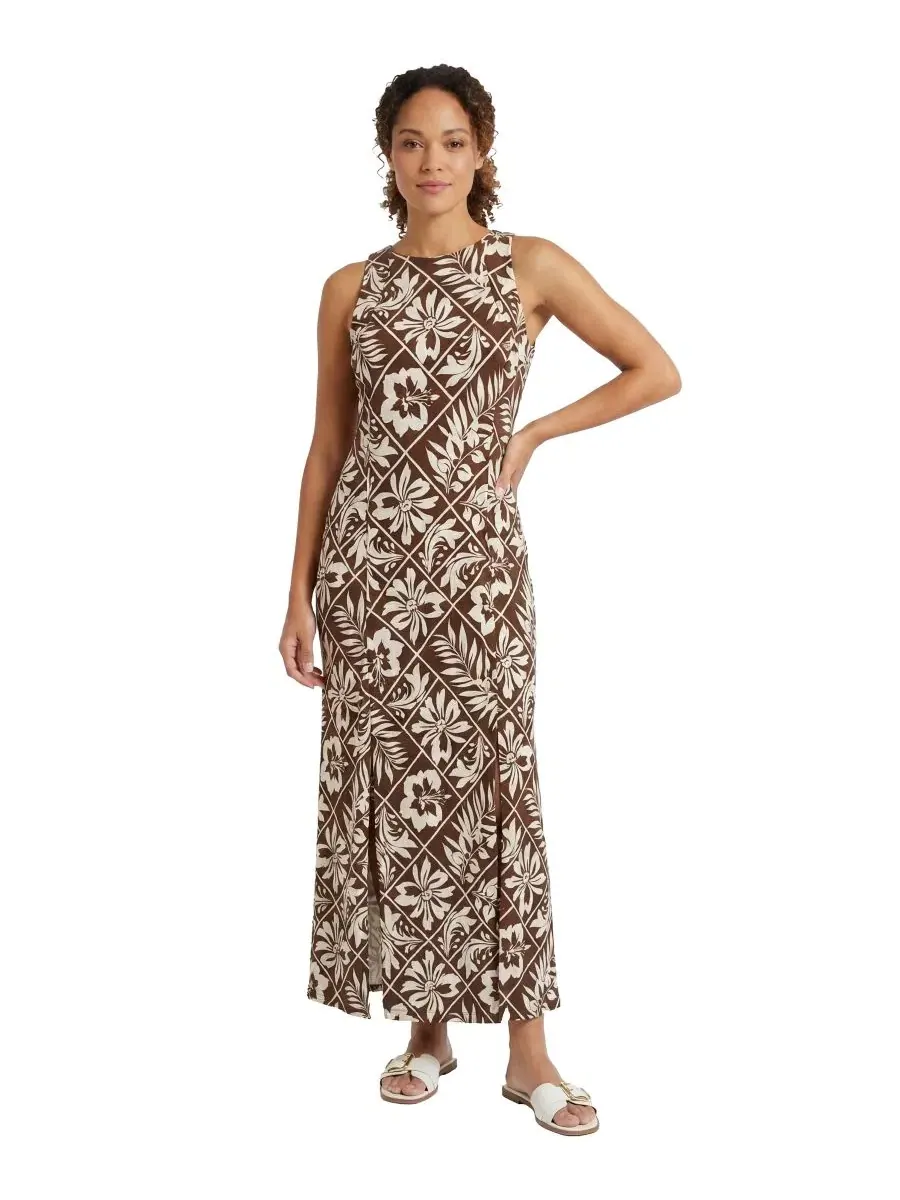 Платье миди с принтом, без рукавов, Petite Printed Jewel Neck Midi Dress London Times — изображение 1 из 3, коричневый