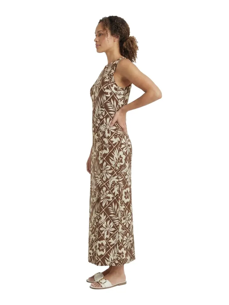 Платье миди с принтом, без рукавов, Petite Printed Jewel Neck Midi Dress London Times — изображение 2 из 3, коричневый