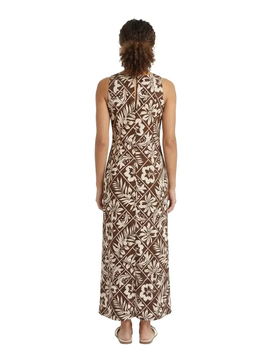 Платье миди с принтом, без рукавов, Petite Printed Jewel Neck Midi Dress London Times — изображение 3 из 3, коричневый
