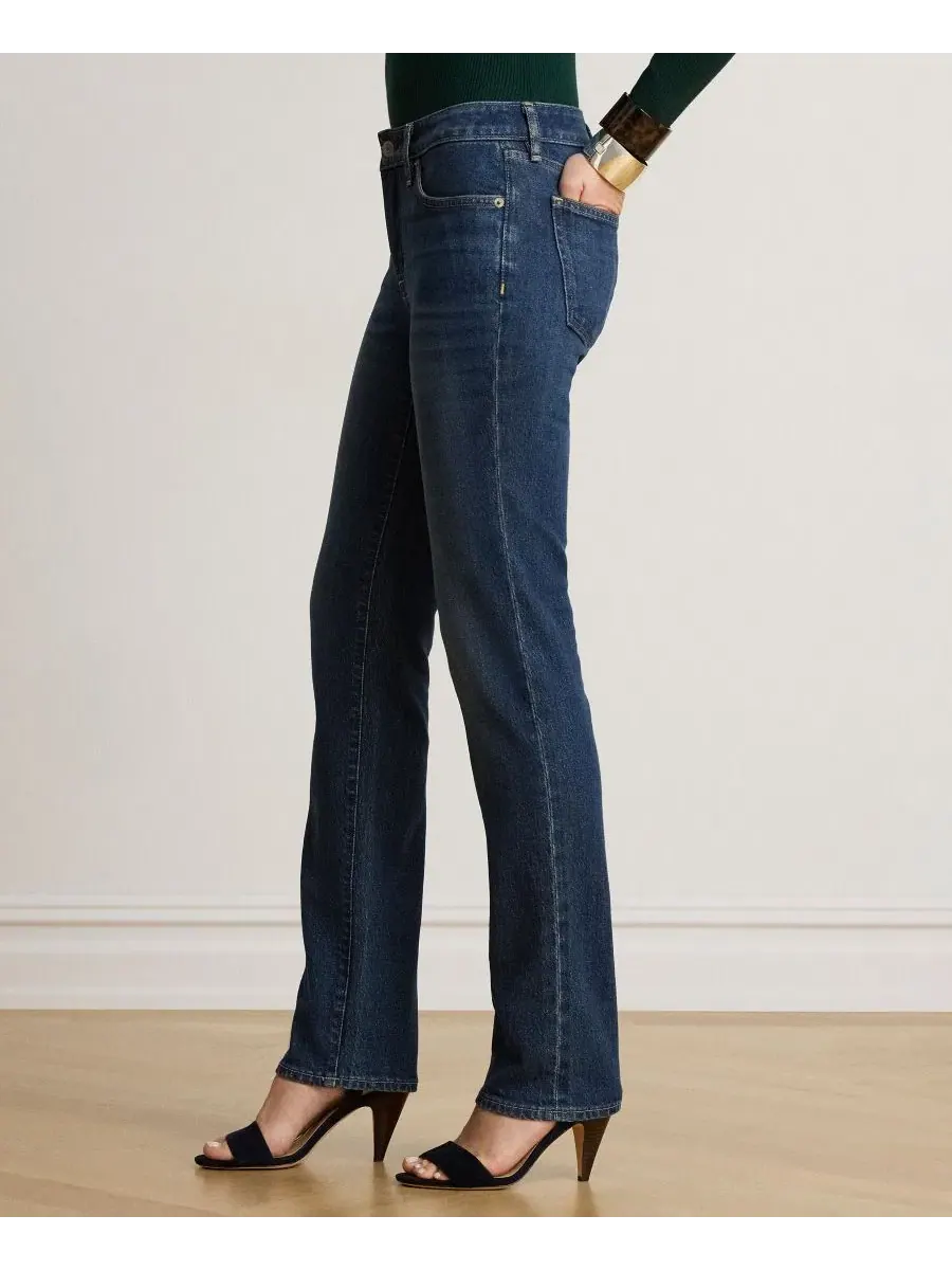 Джинсы прямого кроя с заниженной талией Petite Mid-Rise Straight Cut Lauren Ralph Lauren — изображение 2 из 5, синий