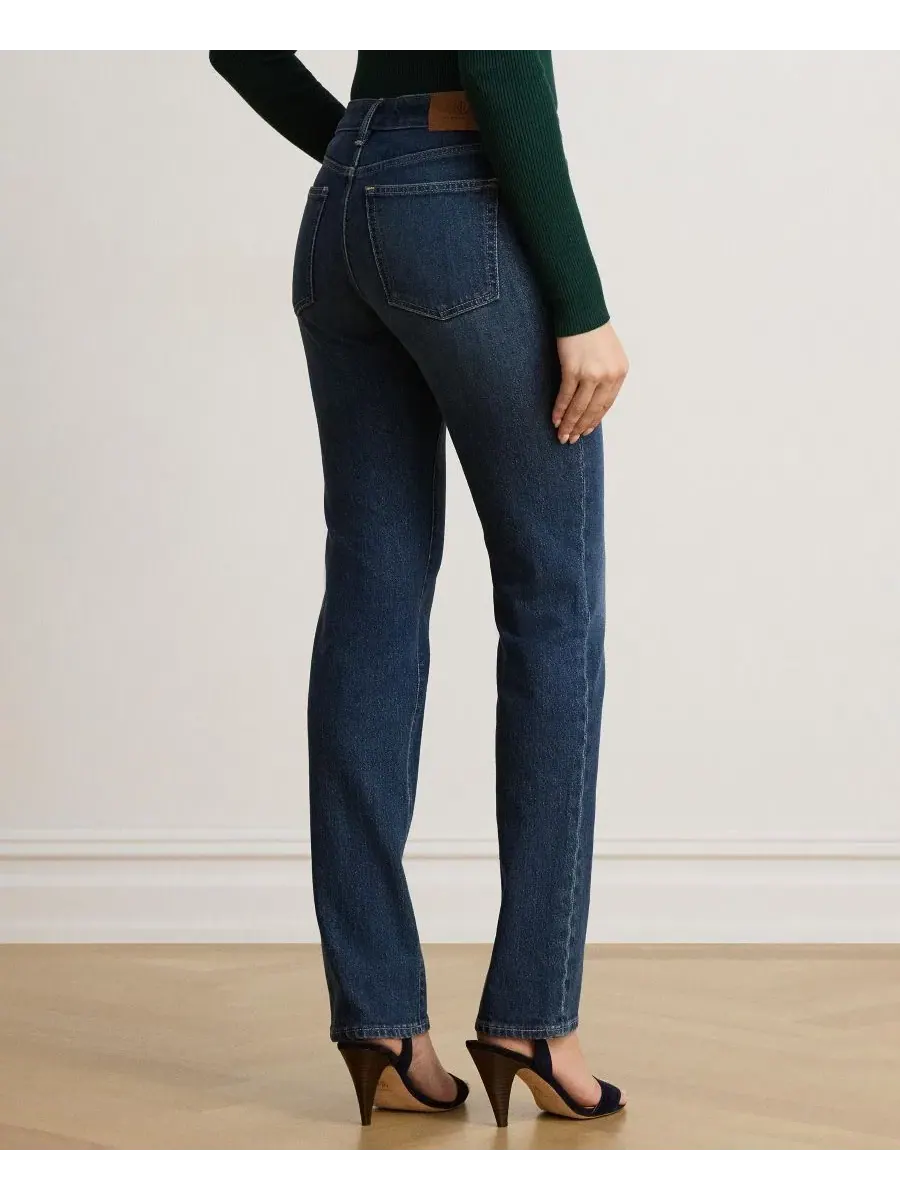 Джинсы прямого кроя с заниженной талией Petite Mid-Rise Straight Cut Lauren Ralph Lauren — изображение 3 из 5, синий