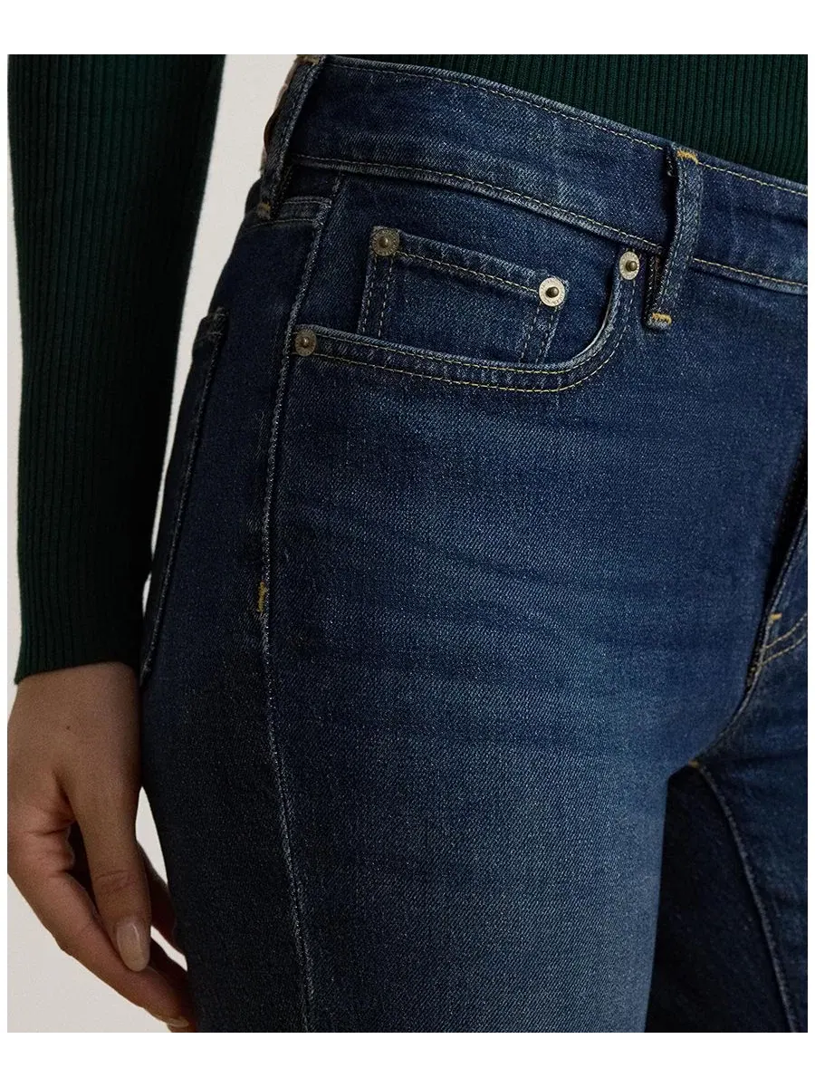 Джинсы прямого кроя с заниженной талией Petite Mid-Rise Straight Cut Lauren Ralph Lauren — изображение 4 из 5, синий