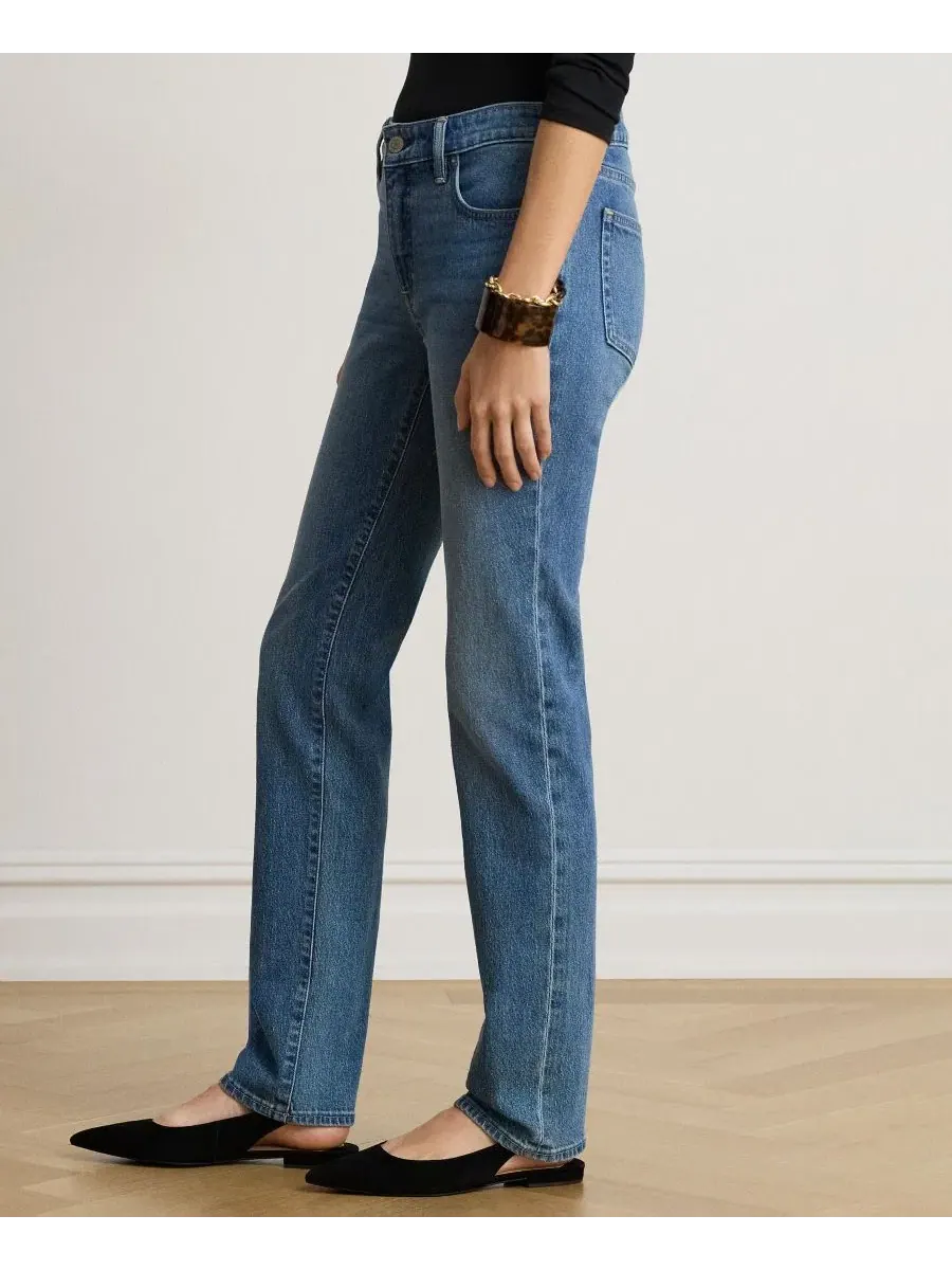 Джинсы прямого кроя с заниженной талией Petite Mid-Rise Straight Cut Jeans Lauren Ralph Lauren — изображение 2 из 5, синий
