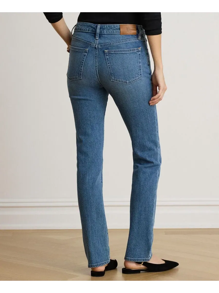 Джинсы прямого кроя с заниженной талией Petite Mid-Rise Straight Cut Jeans Lauren Ralph Lauren — изображение 3 из 5, синий