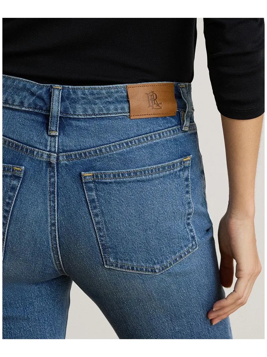Джинсы прямого кроя с заниженной талией Petite Mid-Rise Straight Cut Jeans Lauren Ralph Lauren — изображение 4 из 5, синий