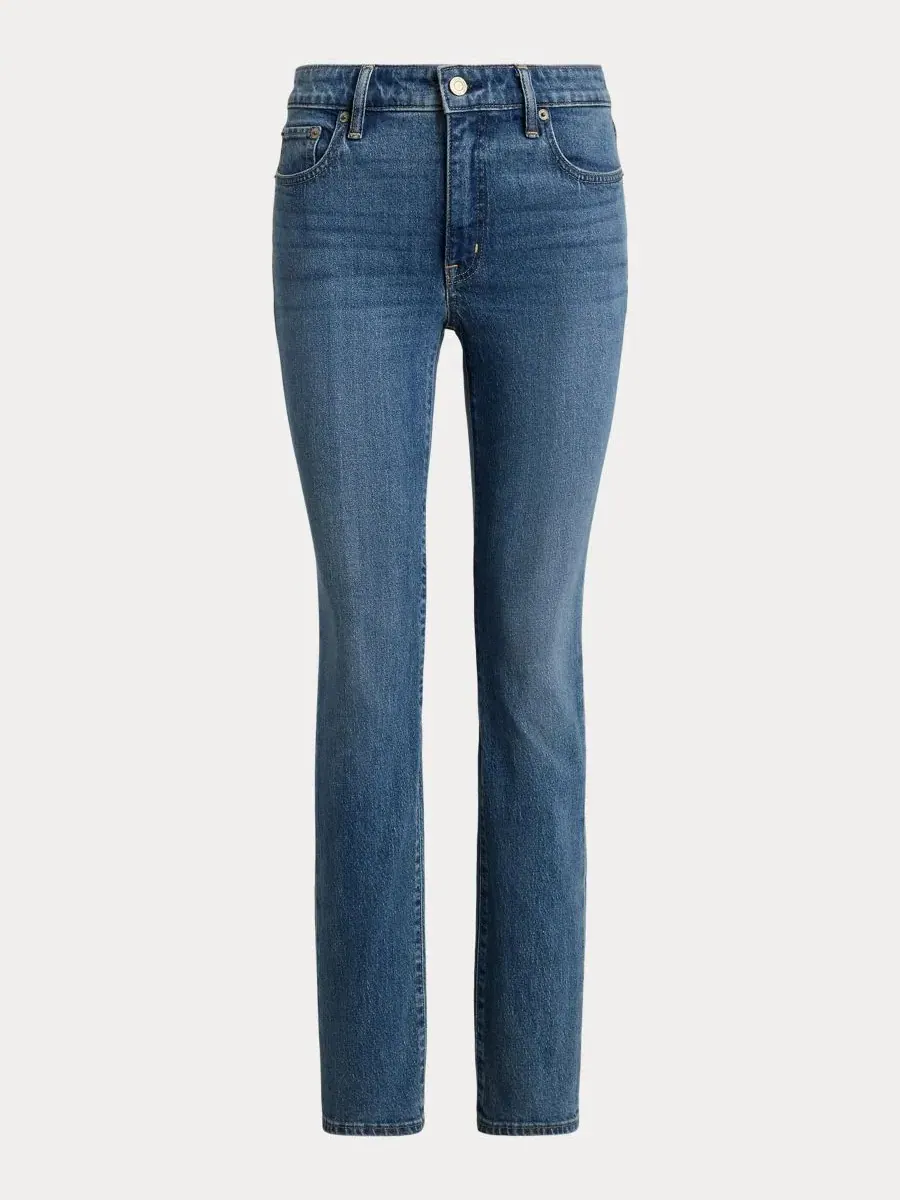 Джинсы прямого кроя с заниженной талией Petite Mid-Rise Straight Cut Jeans Lauren Ralph Lauren — изображение 5 из 5, синий