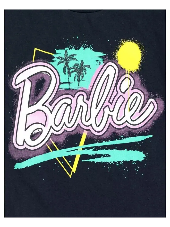 Комплект из футболки для девочек и шорт из французской махровой ткани Barbie — изображение 8 из 8, розовый/черный