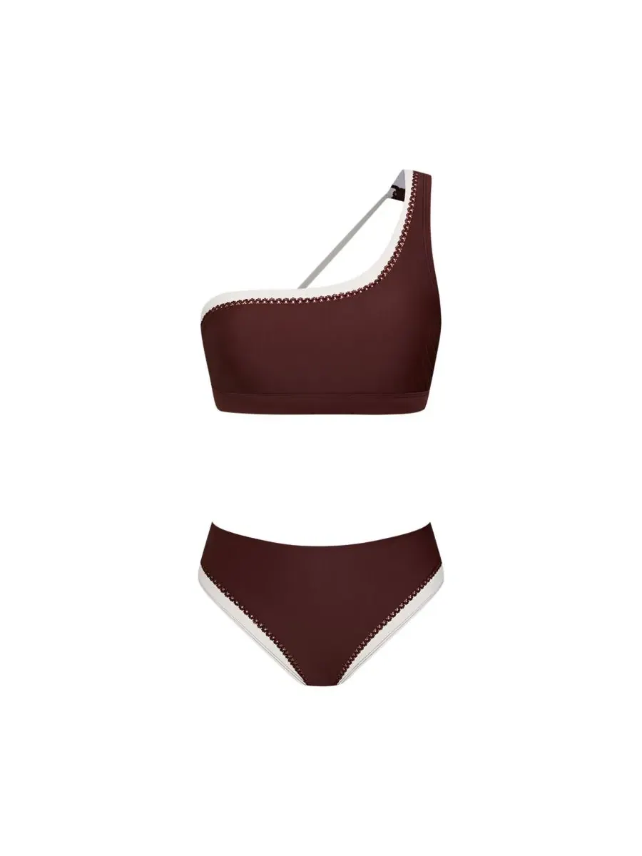 Женский бикини-комплект с одним плечом Cocoa Sunset Scallop Trim Cupshe — изображение 4 из 5, светлый бежевый