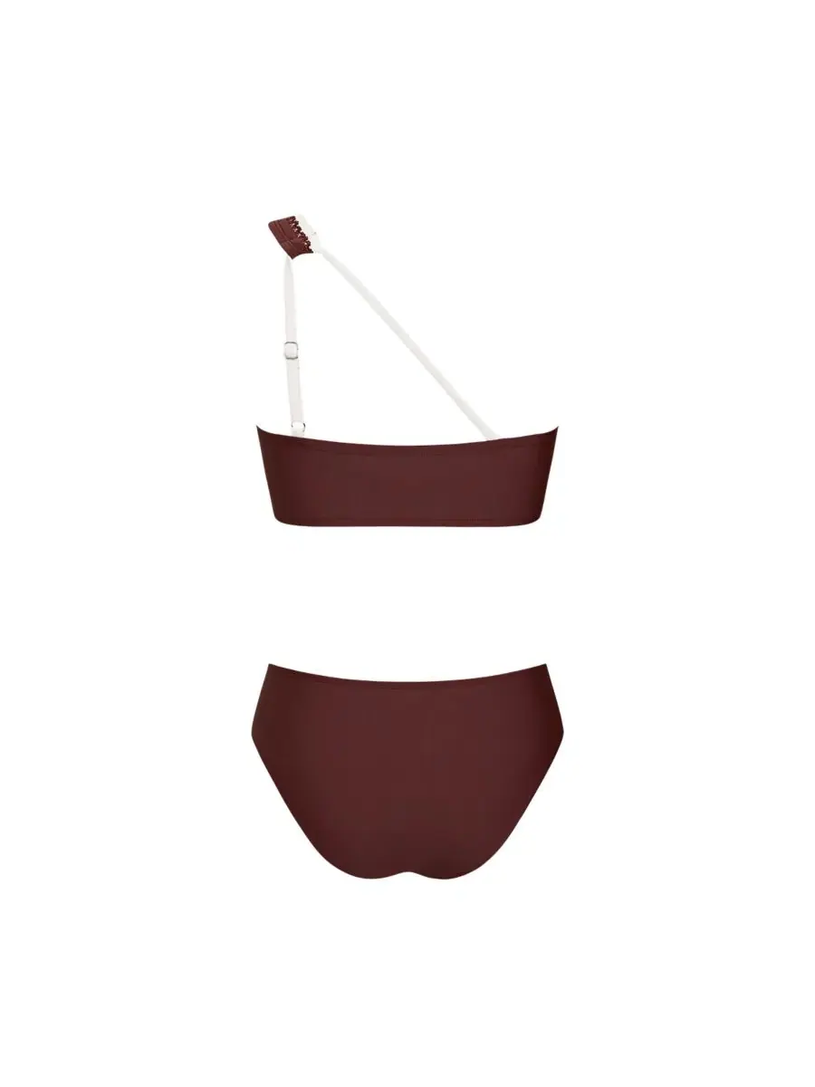 Женский бикини-комплект с одним плечом Cocoa Sunset Scallop Trim Cupshe — изображение 5 из 5, светлый бежевый