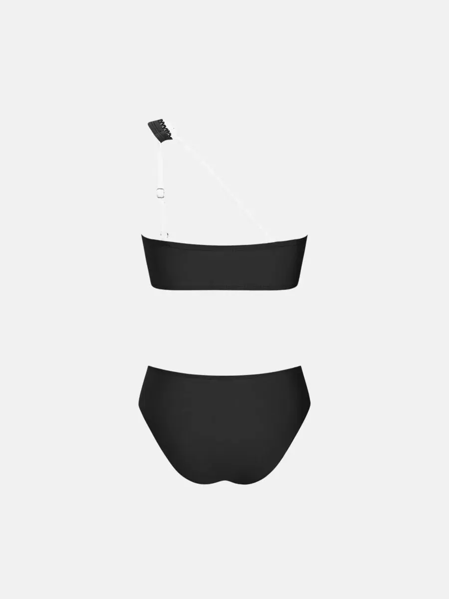 Женский бикини-комплект с одним плечом, с оборкой, Cocoa Sunset Cupshe — изображение 5 из 5, черный