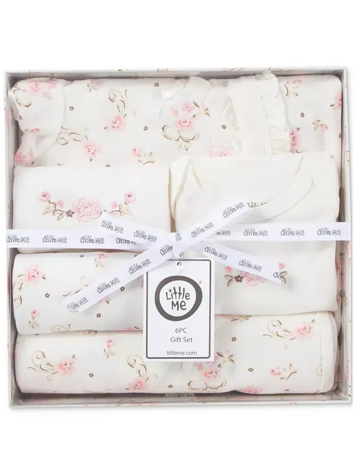 Подарочный набор для девочек "Vintage Rose", 6 предметов, хлопок Little Me — изображение 3 из 9, розовый