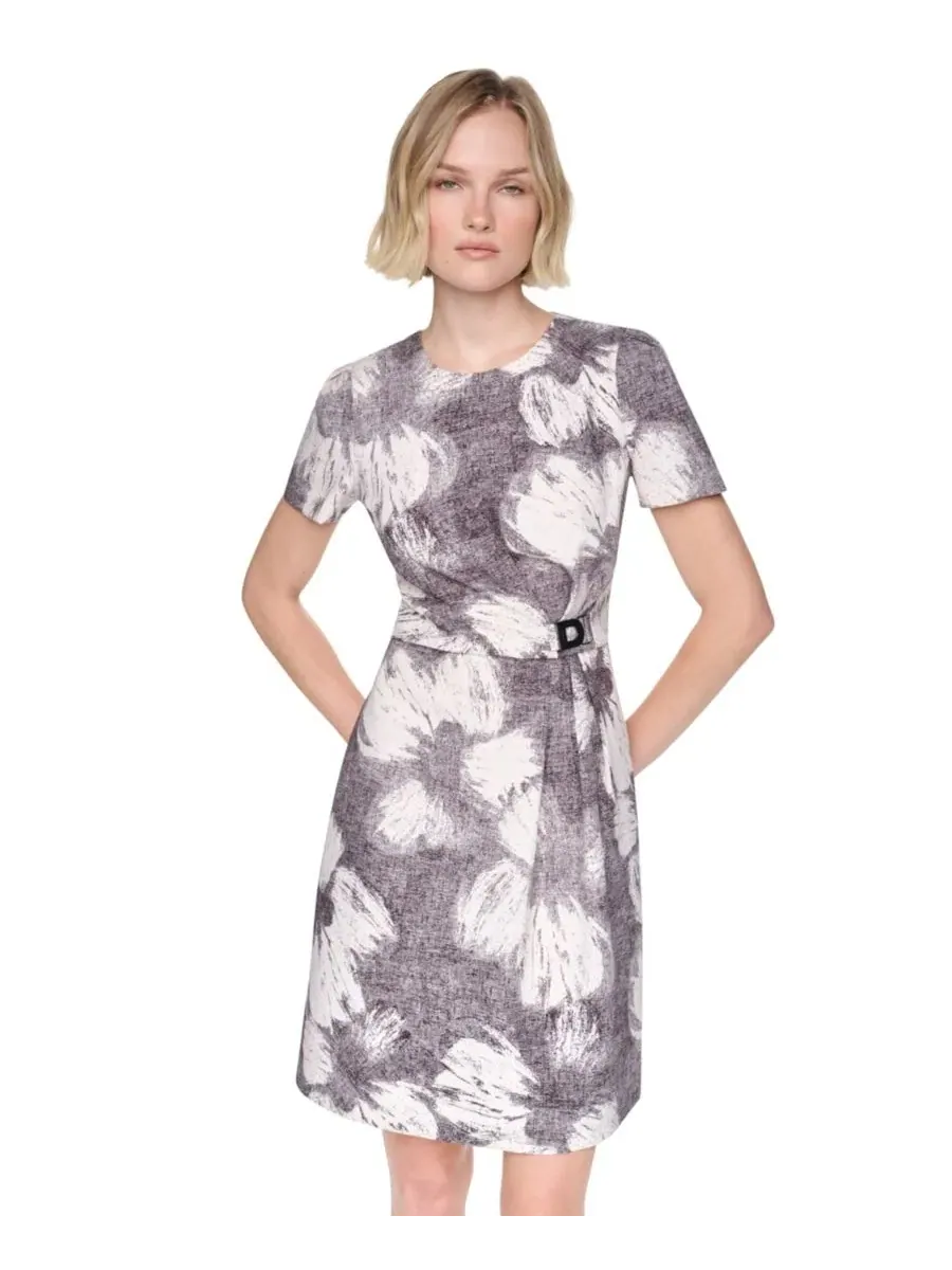 Платье-футляр с цветочным принтом, с коротким рукавом DKNY — изображение 4 из 6, черный