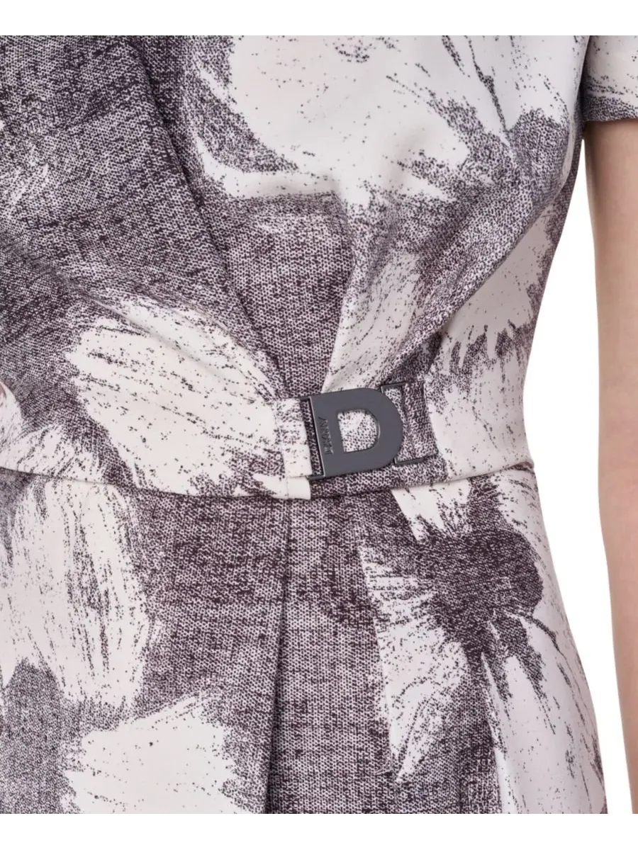 Платье-футляр с цветочным принтом, с коротким рукавом DKNY — изображение 6 из 6, черный