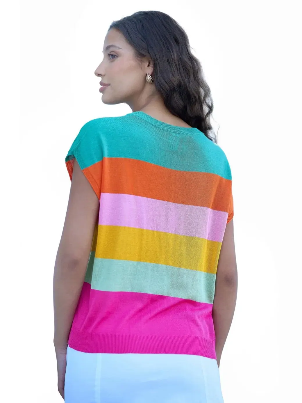 Женский свитер свободного кроя с полосатым принтом, модель Block Stripe Relaxed Knitted Top Yumi — изображение 3 из 5, мульти