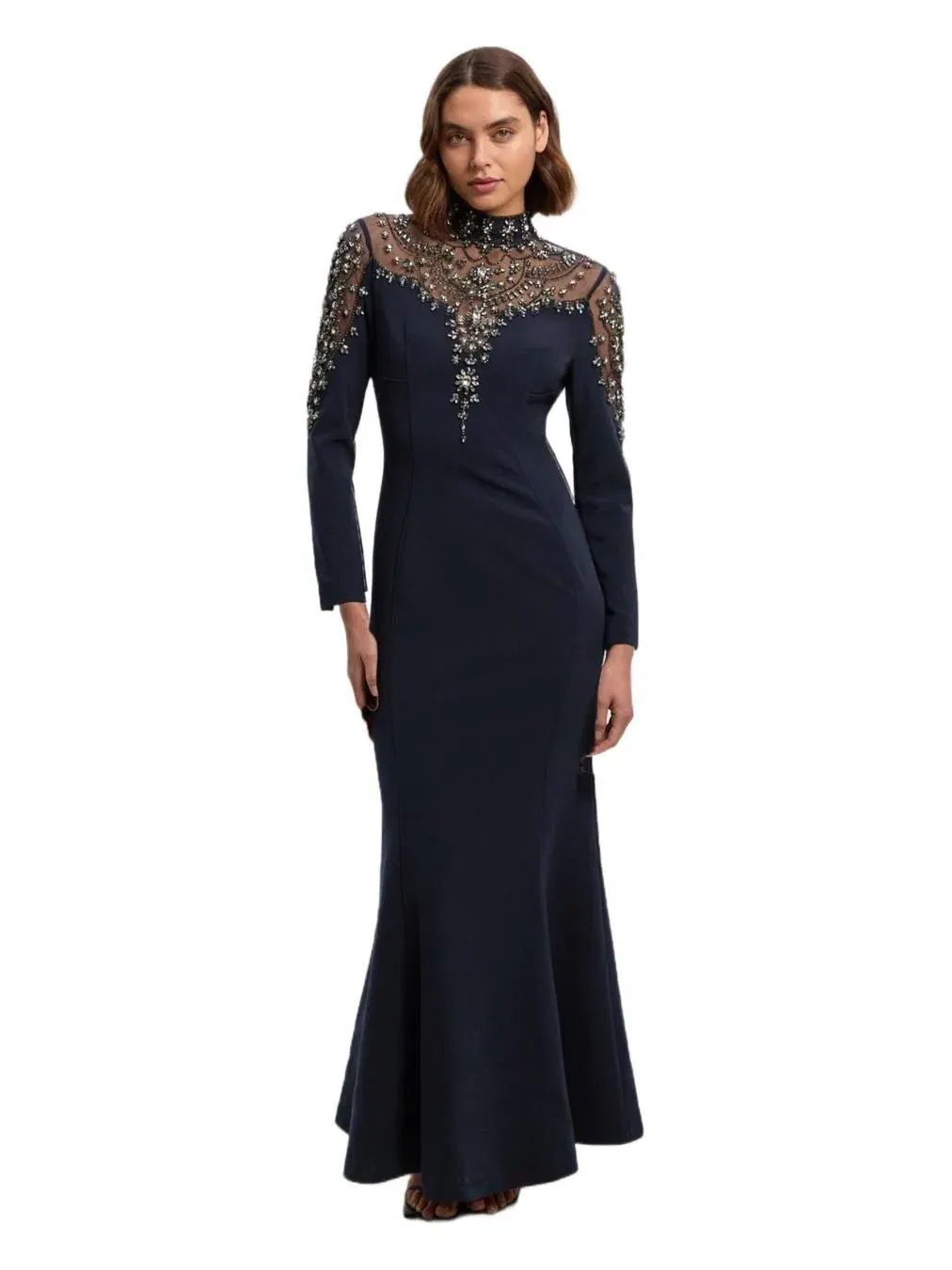 Женское длинное платье, украшенное кристаллами Karen Millen — изображение 1 из 8, синий