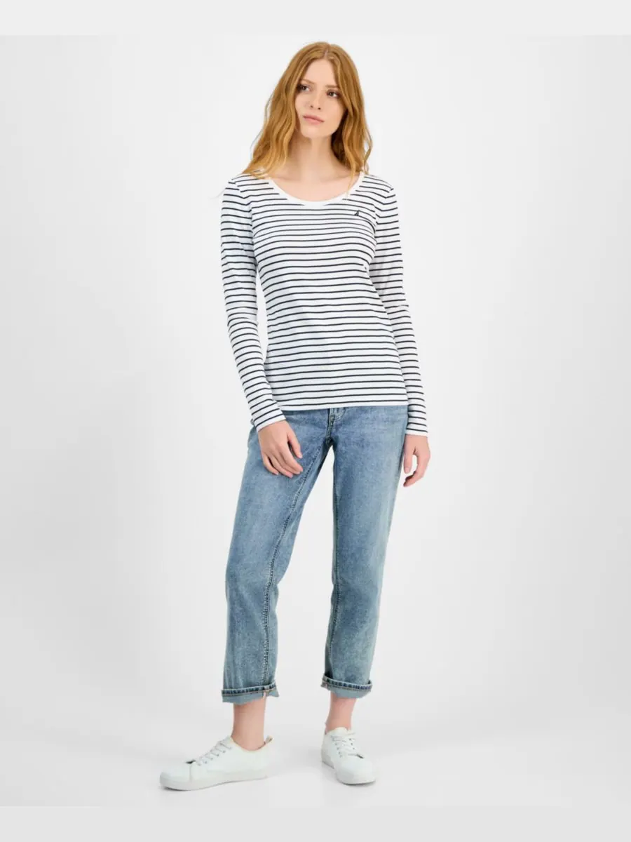 Женская хлопковая футболка в полоску с круглым вырезом Nautica Jeans — изображение 2 из 4, яркий белый