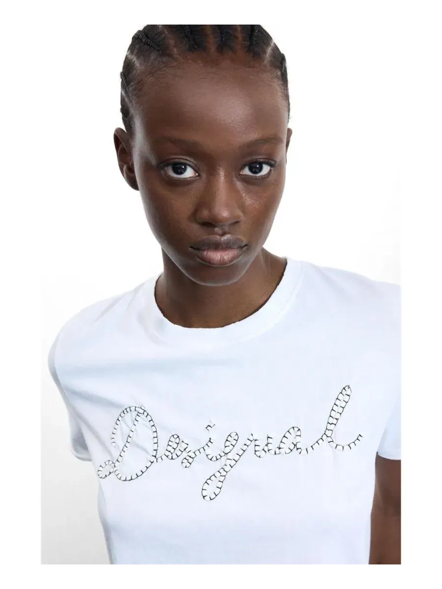 Женская футболка из хлопка с вышивкой Desigual — изображение 3 из 5, белый