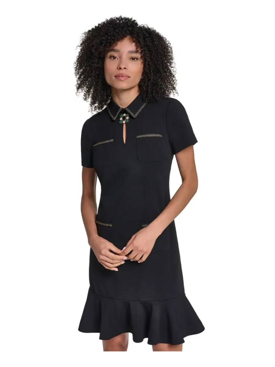 Платье-футляр с брошью Scuba Crepe KARL LAGERFELD PARIS — изображение 2 из 5, черный