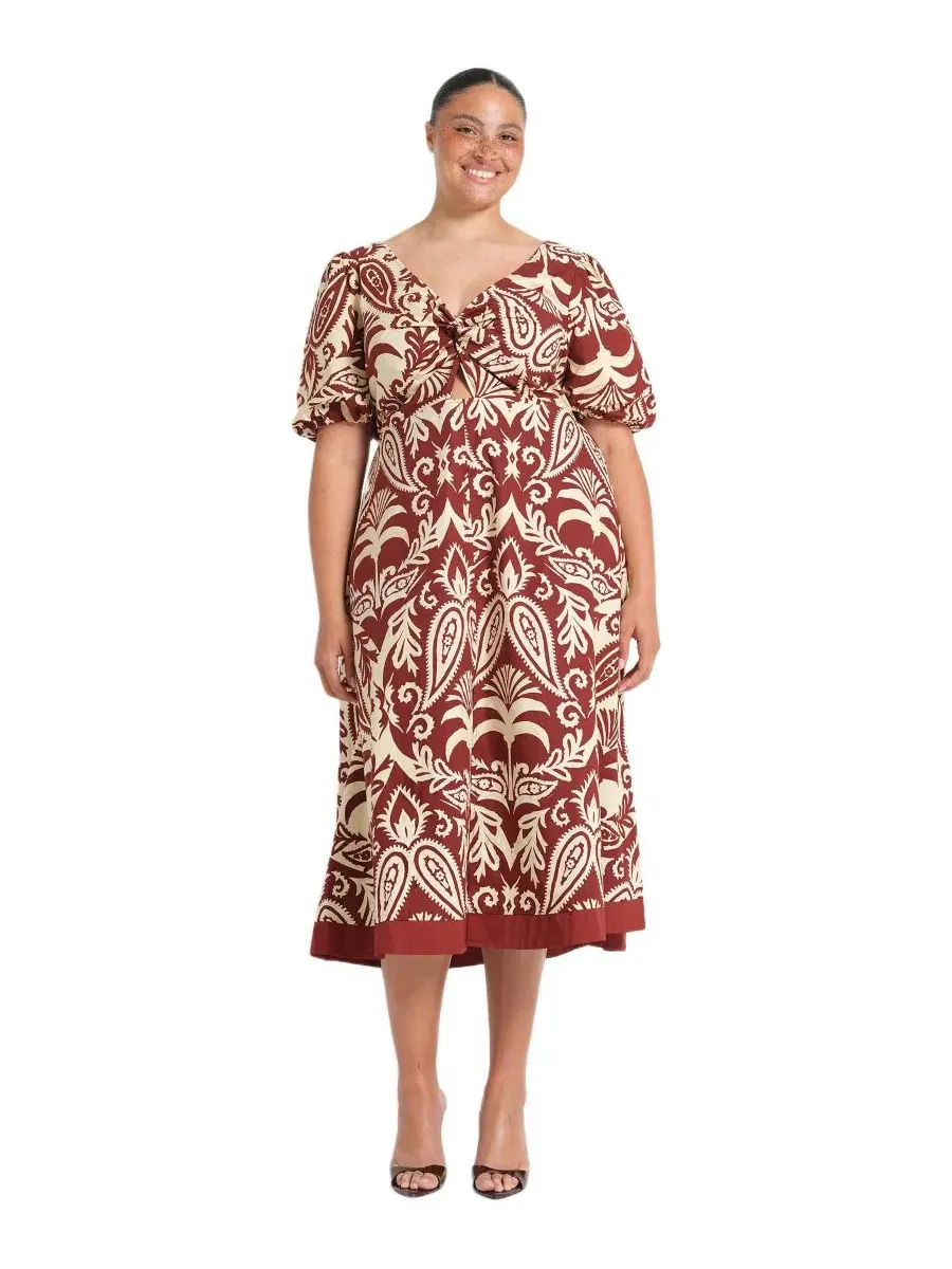 Платье-миди Aurela Cotton Print Twist Midi Dress ESTELLE — изображение 1 из 7, терракотовый