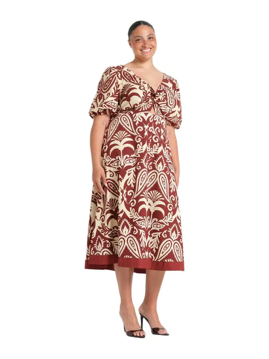 Платье-миди Aurela Cotton Print Twist Midi Dress ESTELLE — изображение 2 из 7, терракотовый