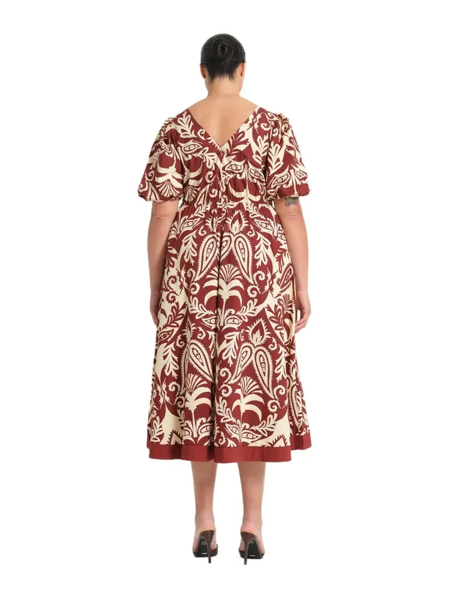 Платье-миди Aurela Cotton Print Twist Midi Dress ESTELLE — изображение 3 из 7, терракотовый