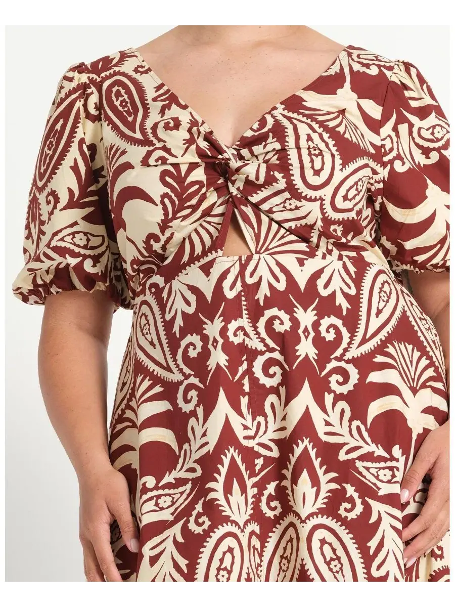 Платье-миди Aurela Cotton Print Twist Midi Dress ESTELLE — изображение 5 из 7, терракотовый