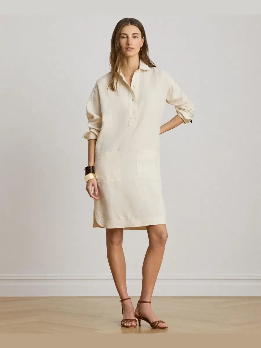 Платье-рубашка из льна с воротником и длинным рукавом Lauren Ralph Lauren