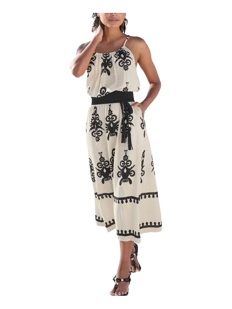 Платье-трапеция с принтом Women's Ornamental Print Dress LASCANA — изображение 1 из 6, песочный черный