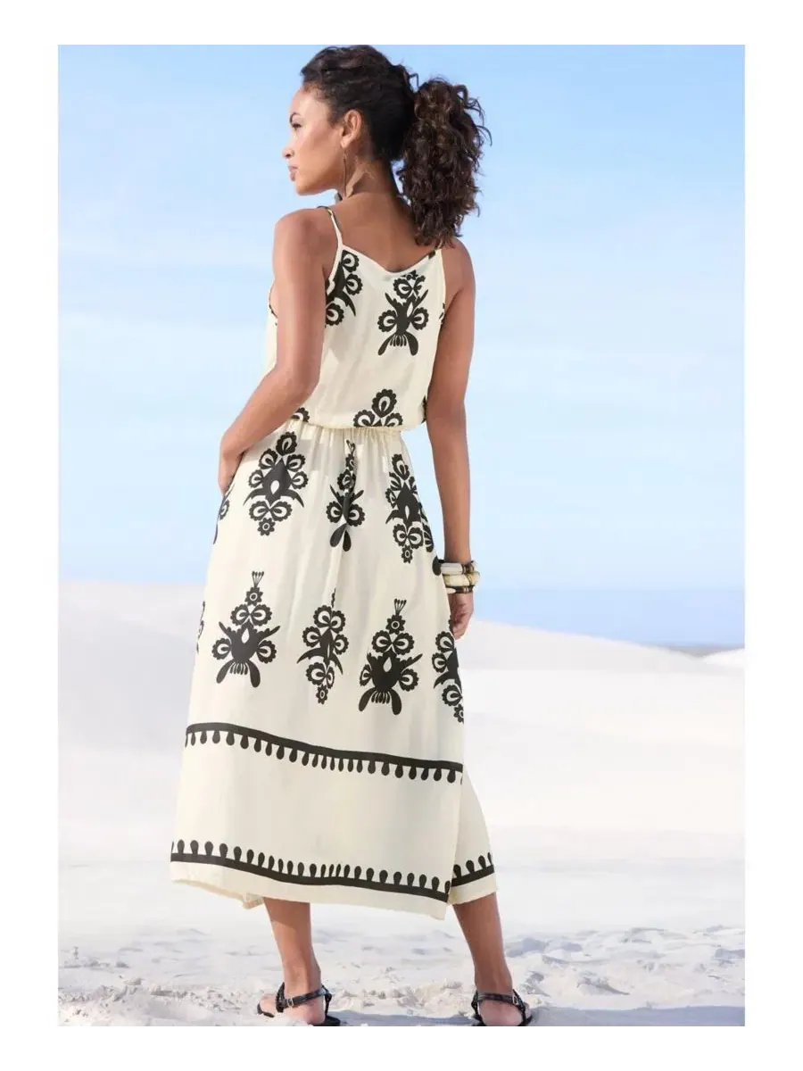 Платье-трапеция с принтом Women's Ornamental Print Dress LASCANA — изображение 3 из 6, песочный черный