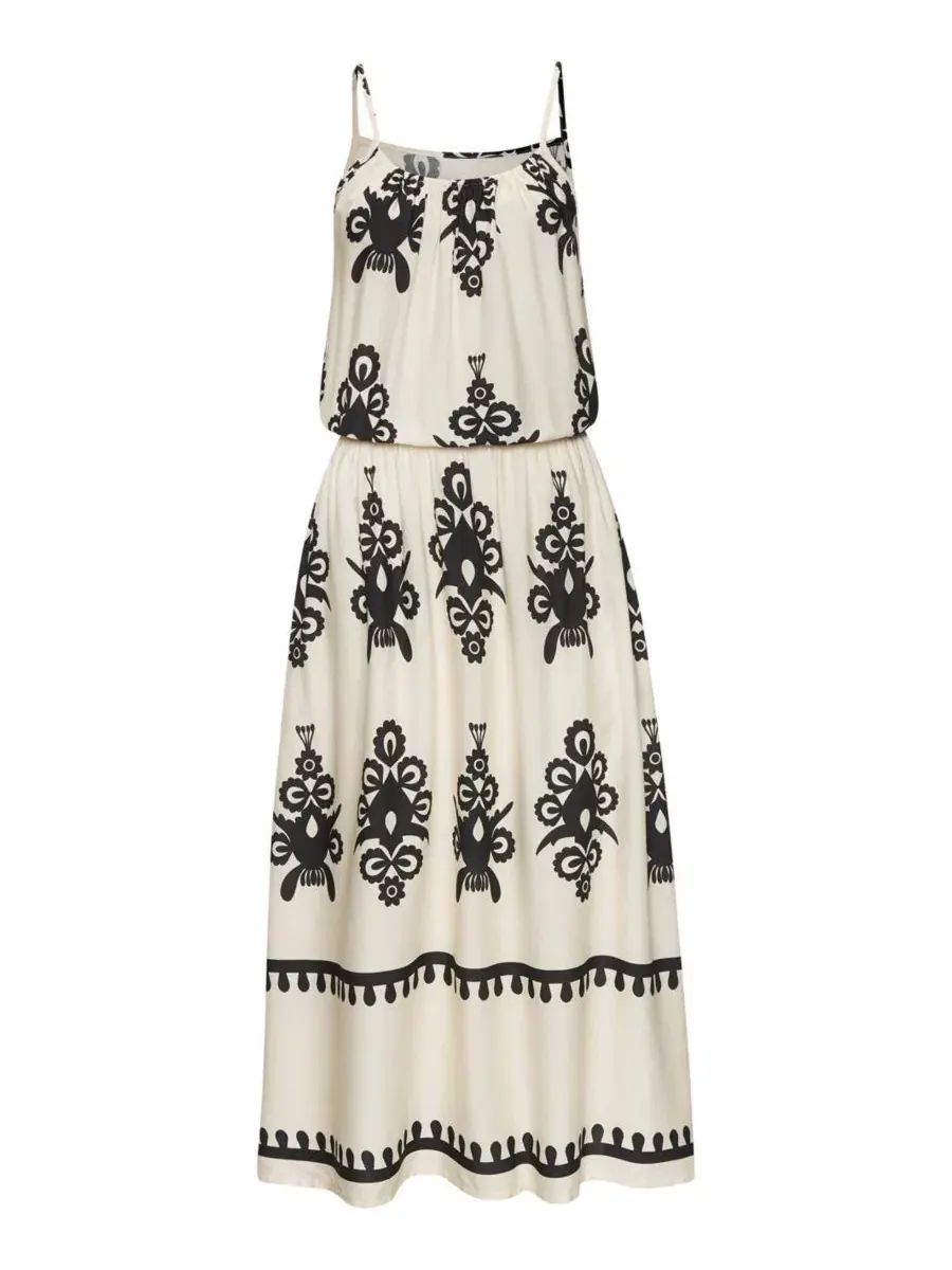 Платье-трапеция с принтом Women's Ornamental Print Dress LASCANA — изображение 4 из 6, песочный черный