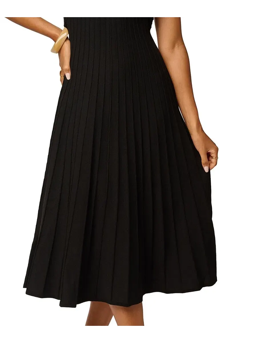 Платье миди с принтом, модель Women's Mock-Neck Side-Cutout Rib-Knit Midi Dress Adrianna — изображение 4 из 5, черный