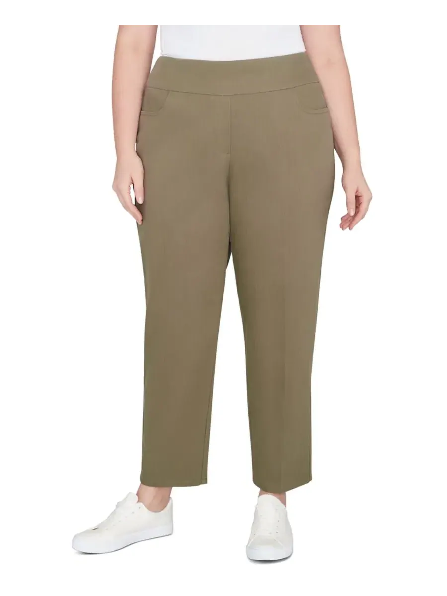 Брюки прямого кроя с эластичным поясом Alfred Dunner — изображение 1 из 5, оливковый