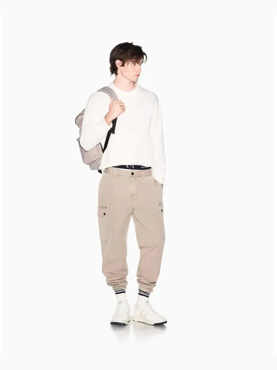 A|X Armani Exchange Мужская белая толстовка с круглым вырезом и логотипом — изображение 2 из 5, бежевый