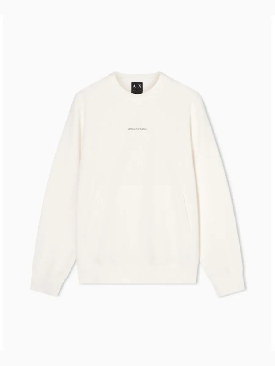 A|X Armani Exchange Мужская белая толстовка с круглым вырезом и логотипом — изображение 4 из 5, бежевый
